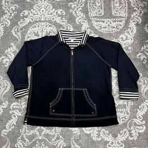 Anne Klein Sport Women's 2XL Blue Striped Zip Jacket with Pockets